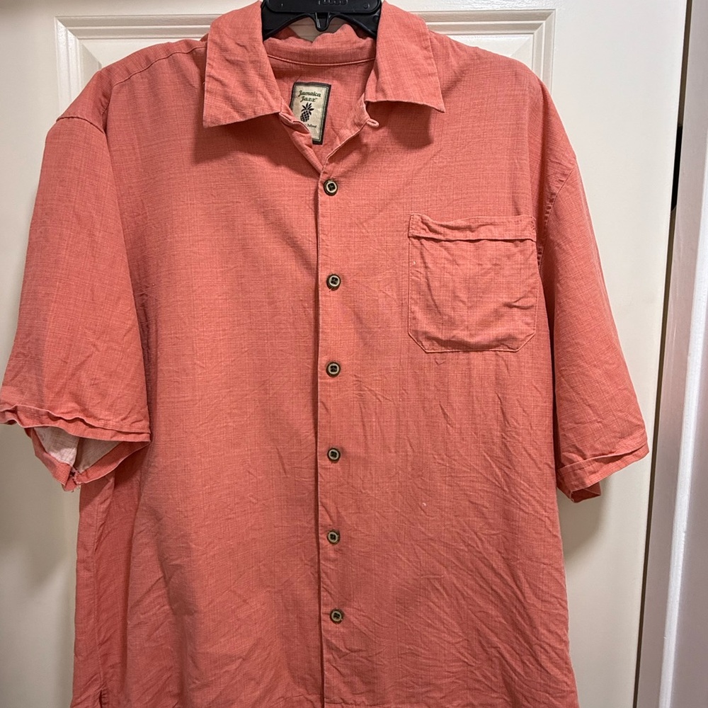 Jamaica Jaxx Men's Salmon Button Down Shirt 100% Silk